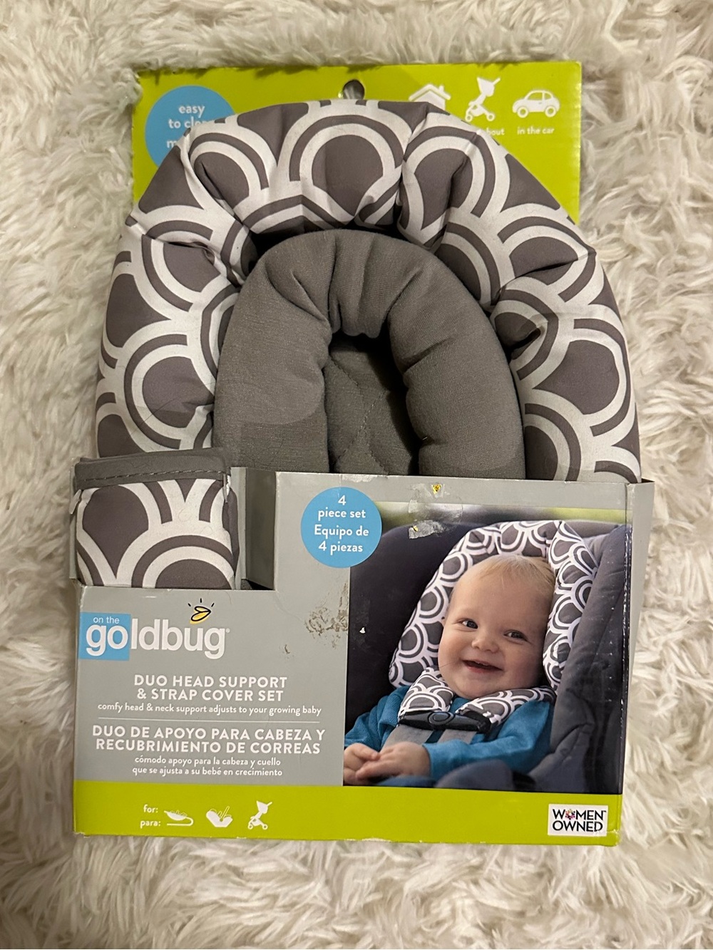 Goldbug Gray Infant Duo Head Support & Strap Cover Set